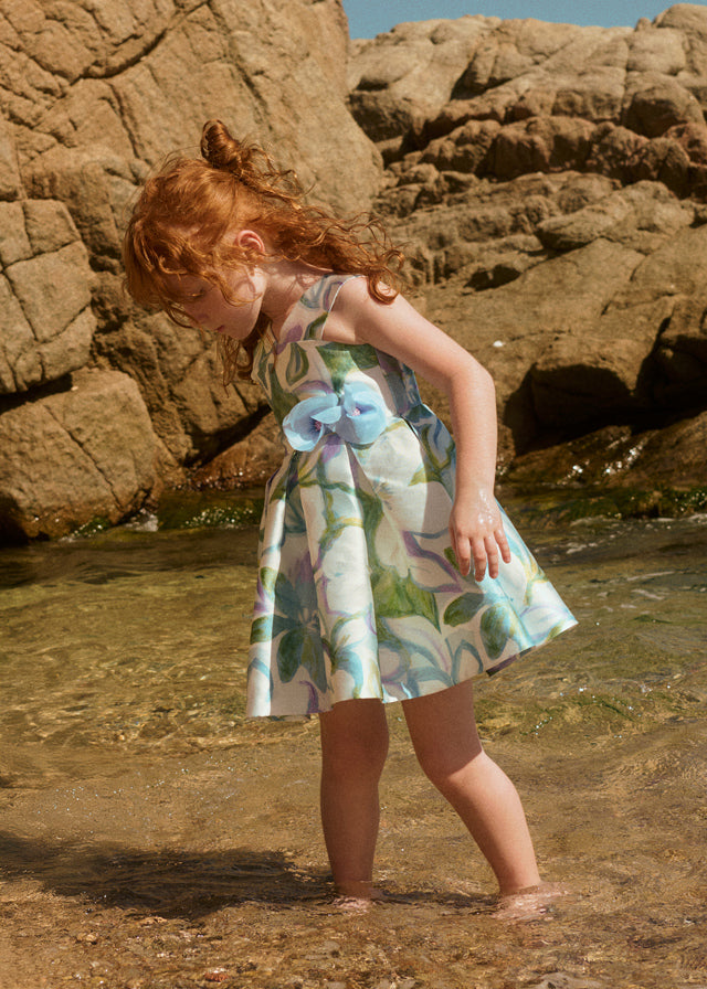 Abito Mikado Stampato Turchese 5052/8