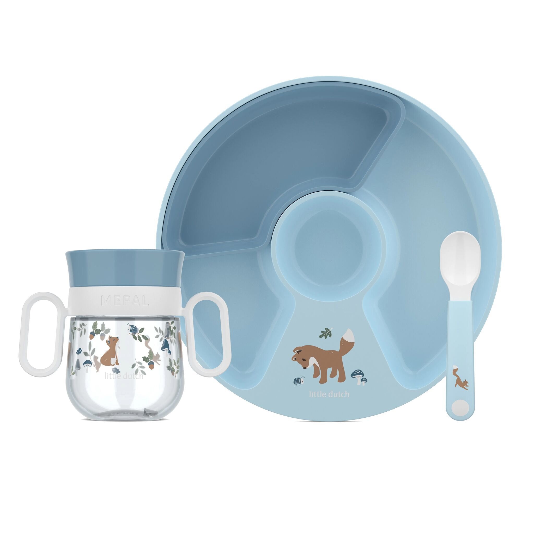 Set pappa Baby 3 pezzi (piatto con divisori, bicchiere e cucchiaio)  Blu 108040565408 -  NANU' BABY