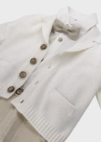 Beige Bow Tie Cardigan Set