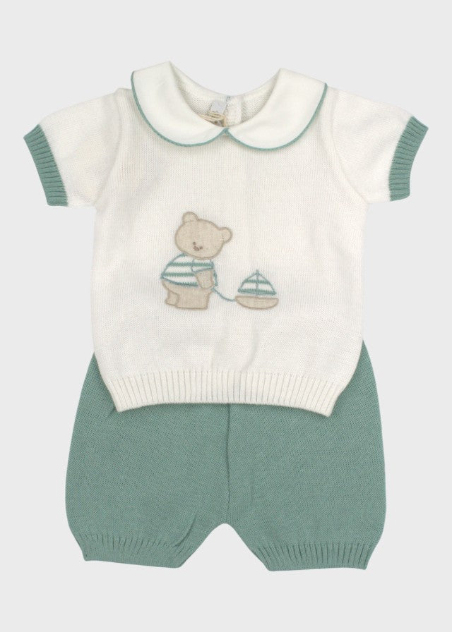 Komplett aus Baumwolle gefertigter Teddybär, weiß/grün, 577