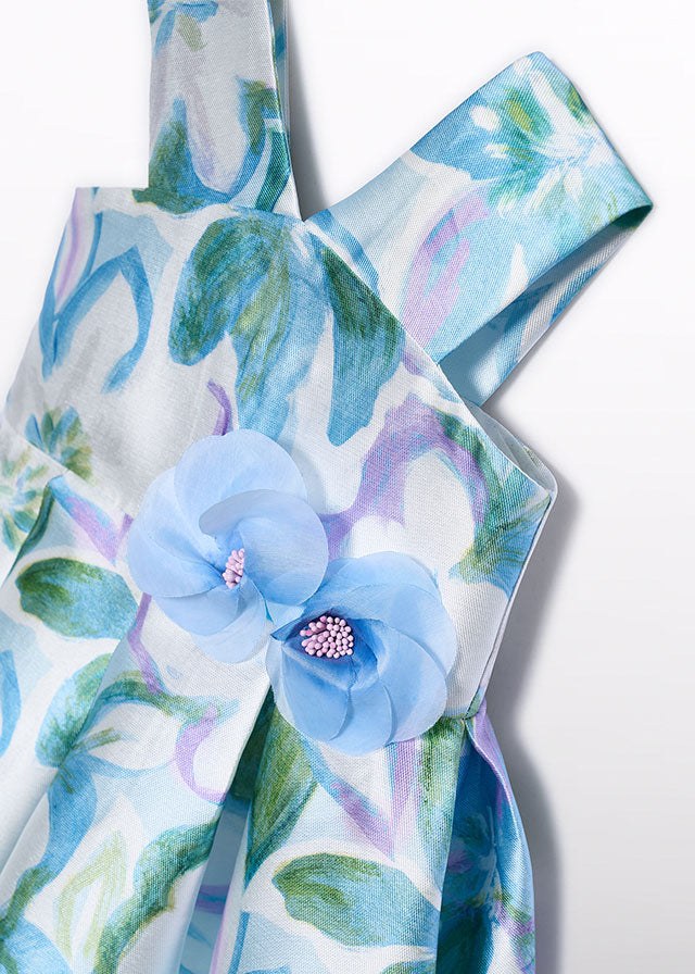 Abito Mikado Stampato Turchese 5052/8