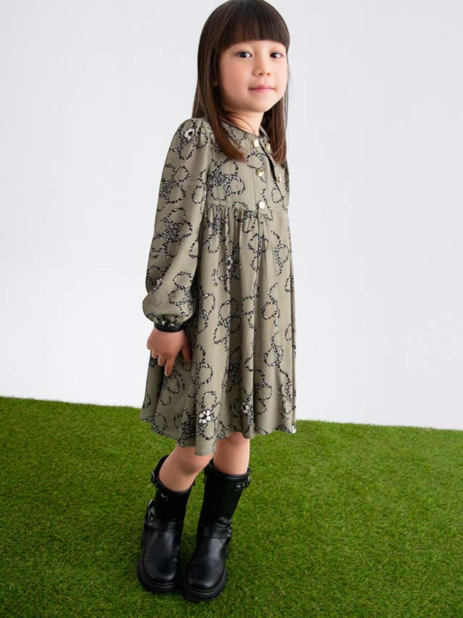 Abito viscosa stampato Bimba Verde 5536/6 -  NANU' BABY