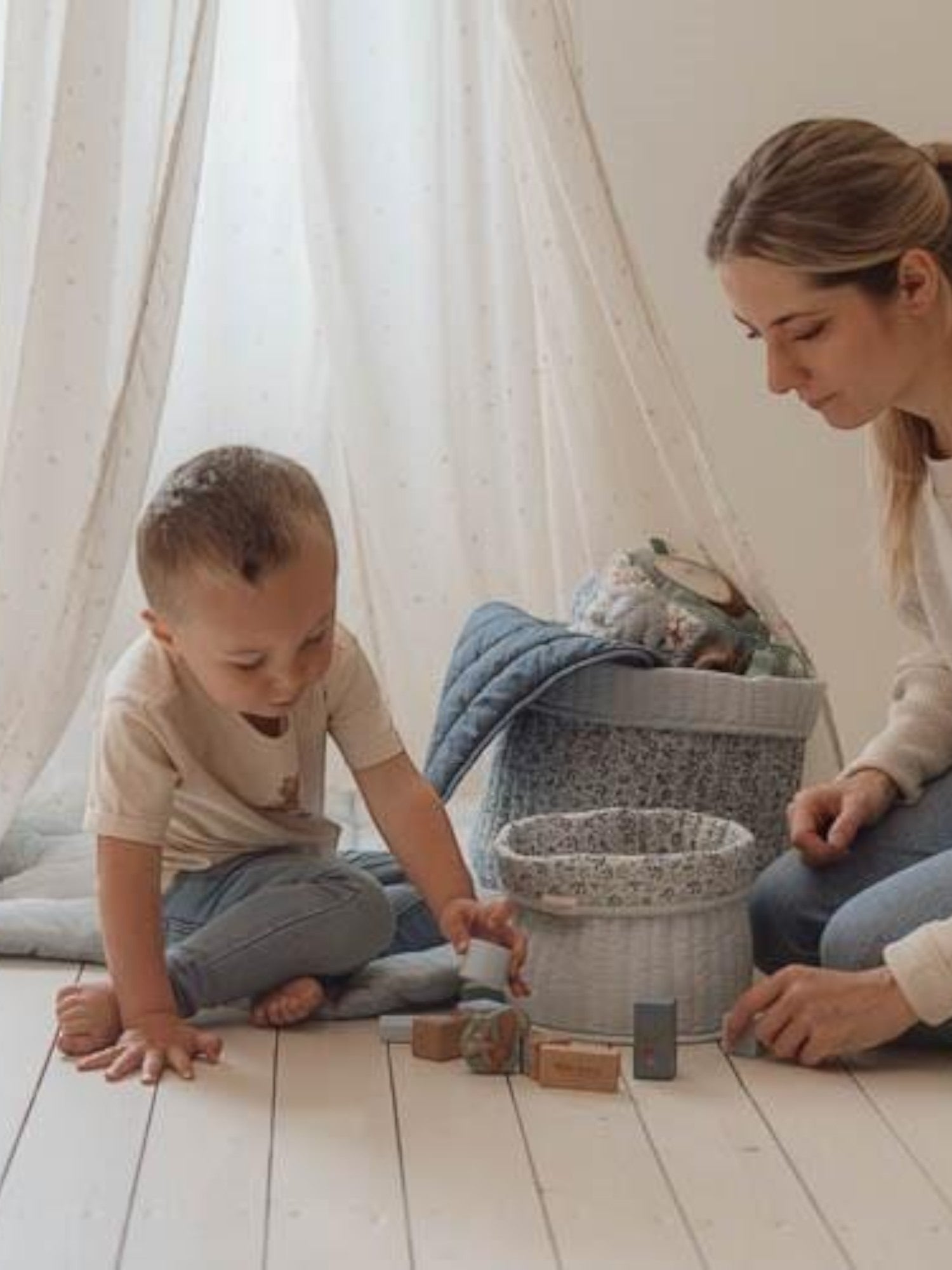 Cesto portaoggetti trapuntato grande - Amici della foresta  BLU TE31044030