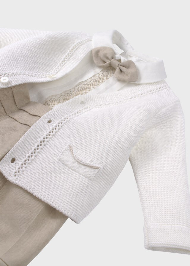 Completo Cerimonia Battesimo Cotone Bianco Sabbia EV21760