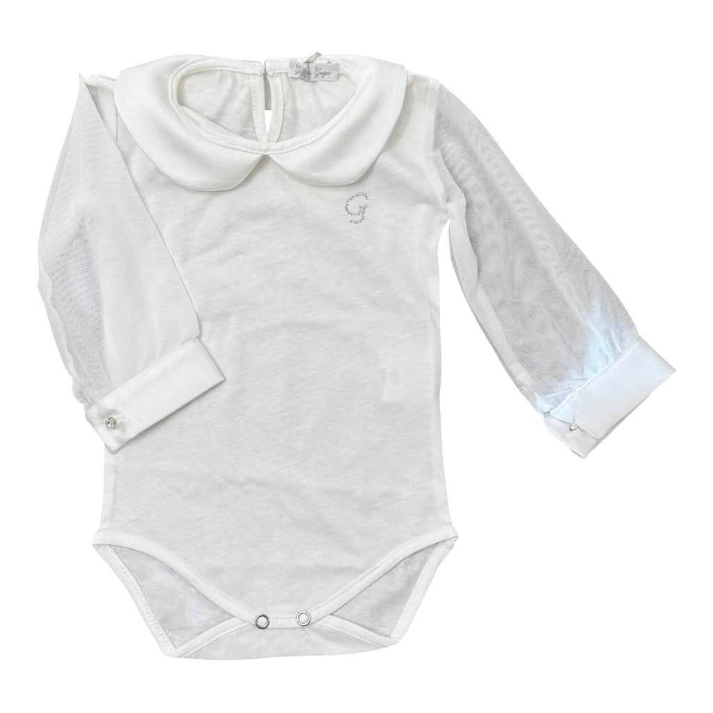 Baby girl's white bodysuit with collar GG43I