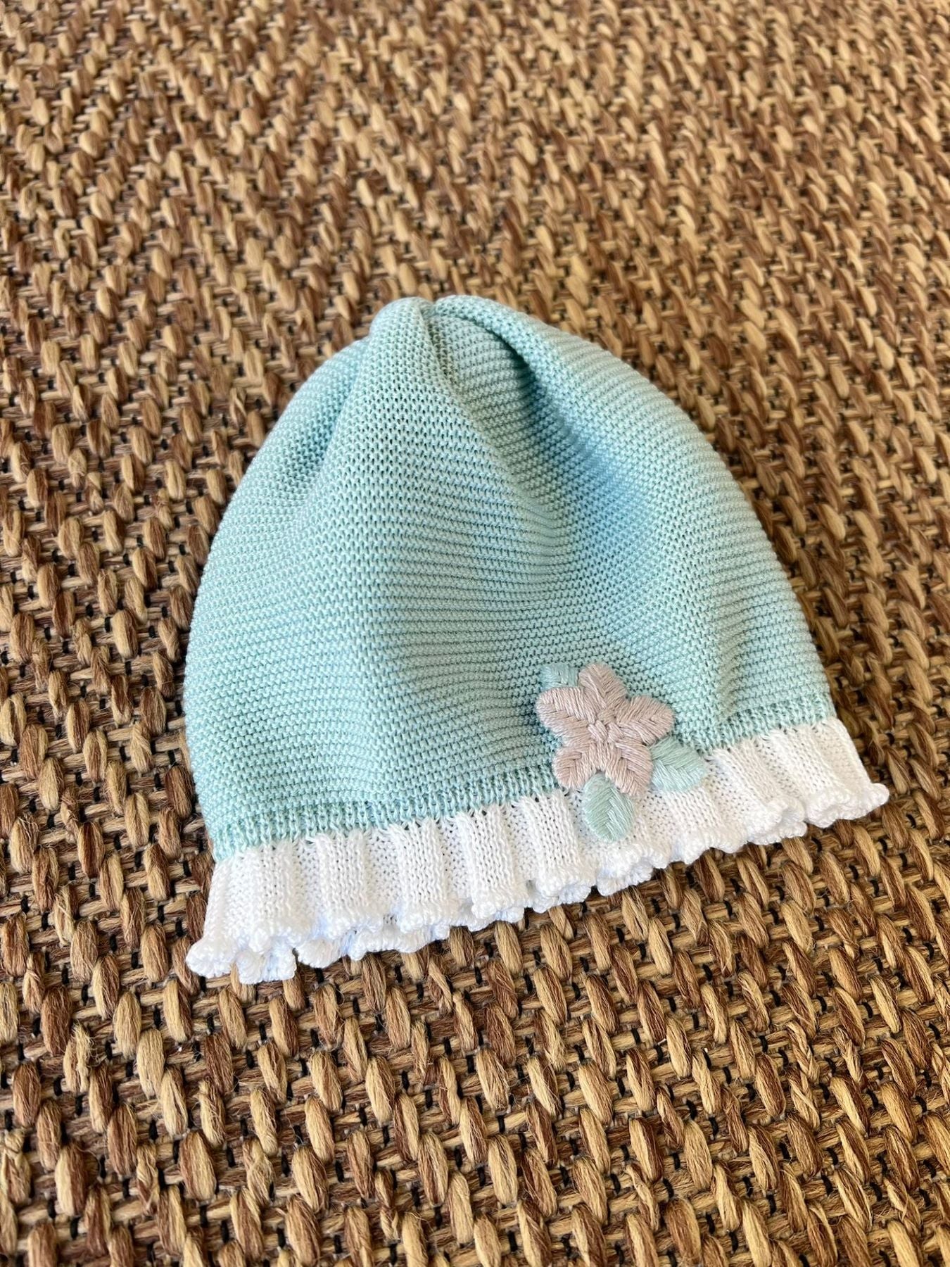 Cuffia Fiore applicato Neonata VERDE EP1871 -  NANU' BABY