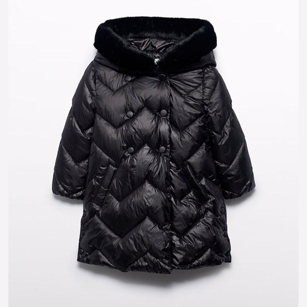 Giaccone lungo trapuntato Bimba Nero 5847/10 -  NANU' BABY