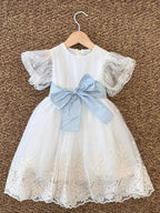 Abitino Cerimonia Pizzo e Fiocco Bimba Cielo EM822 corredino e abbigliamento neonato | NANU' BABY