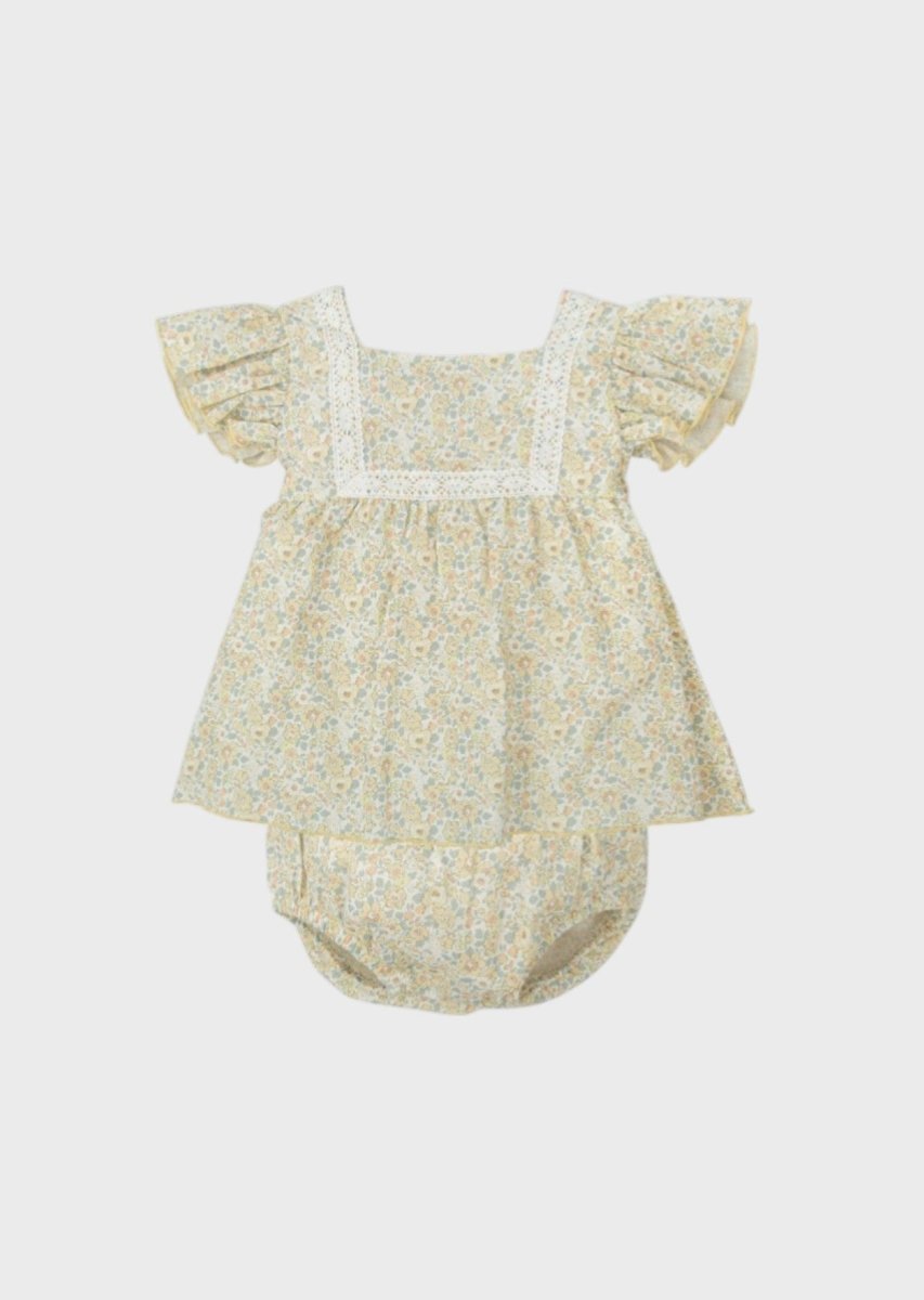 Abito Fiorellini Fiocco Bianco 93415 corredino e abbigliamento neonato | NANU' BABY
