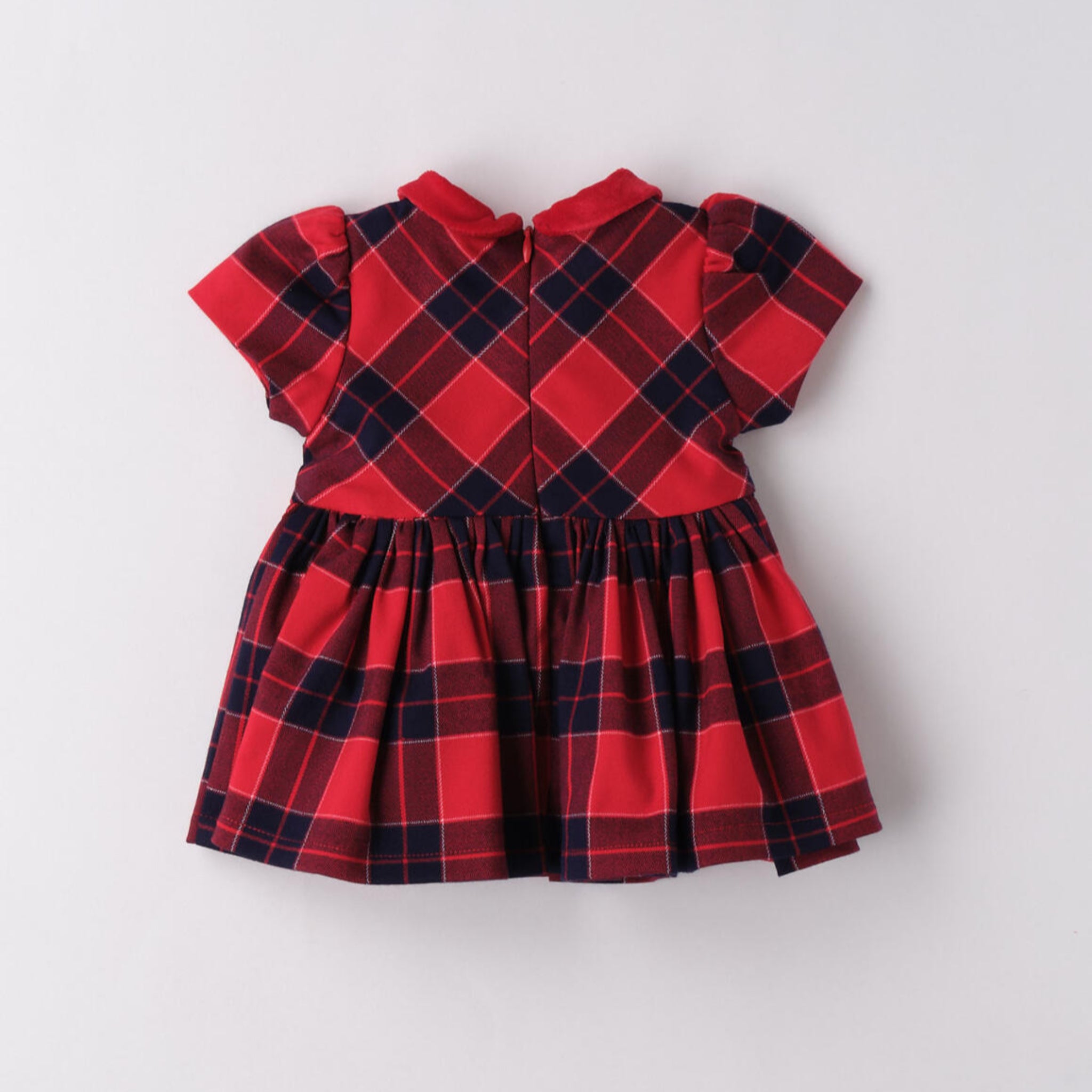 Rot kariertes Stoffkleid mit Ärmeln für Mädchen 3F725/2253