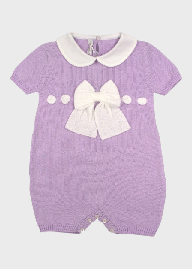 Cotton Romper with Purple Bow 355/L