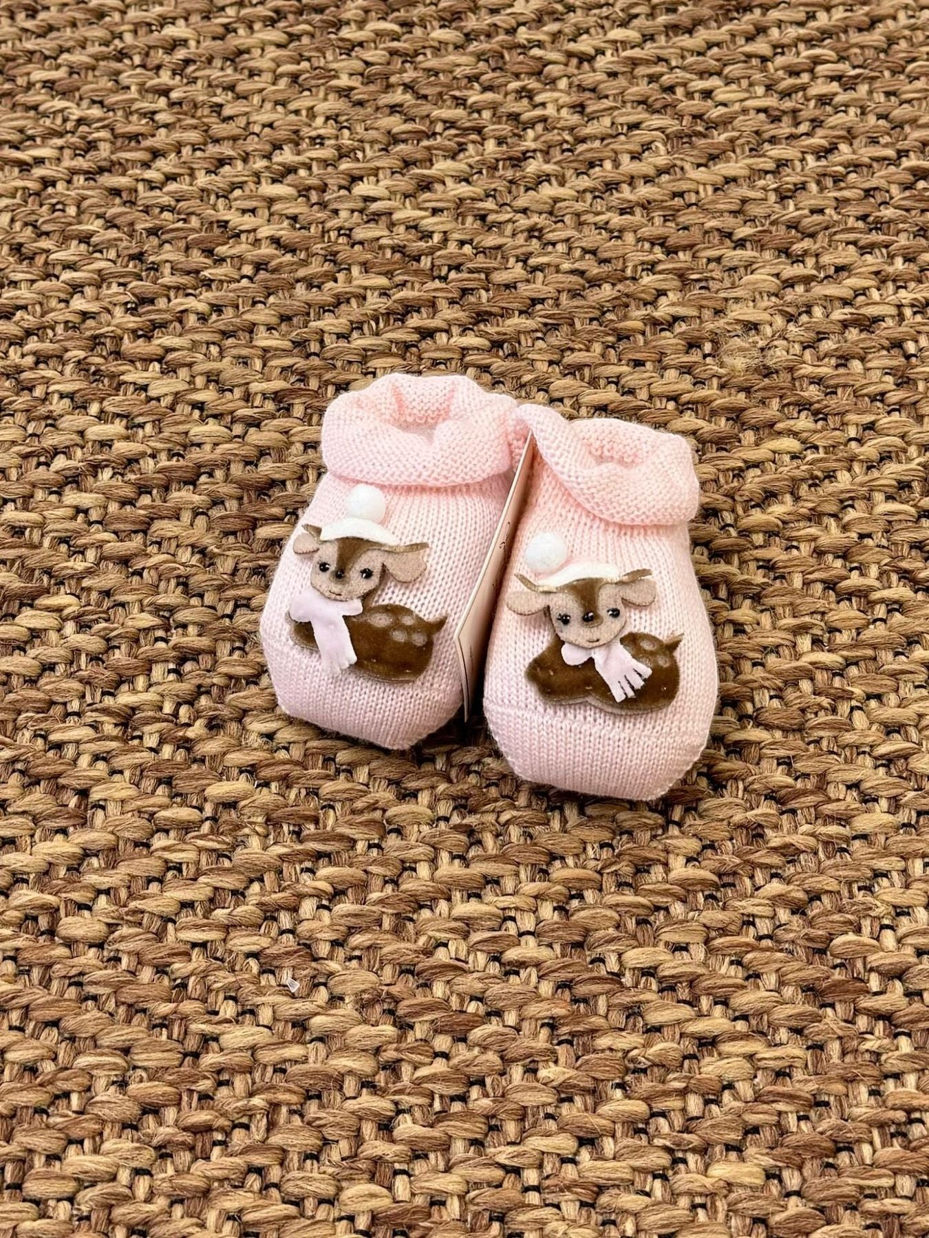 Baby Deer Booties with Hat and Scarf PINK