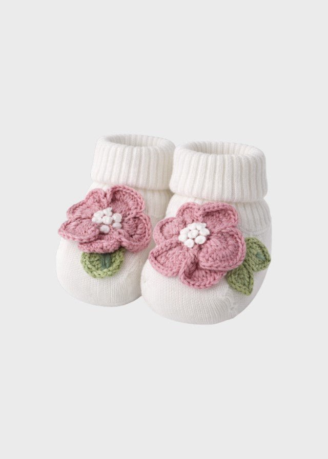 Babbucce Cotone Fiore Applicato Rosa FF758331/4470 corredino e abbigliamento neonato | NANU' BABY
