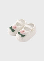 Babbucce Rose Cotone Bianco DELIZIA/SC corredino e abbigliamento neonato | NANU' BABY