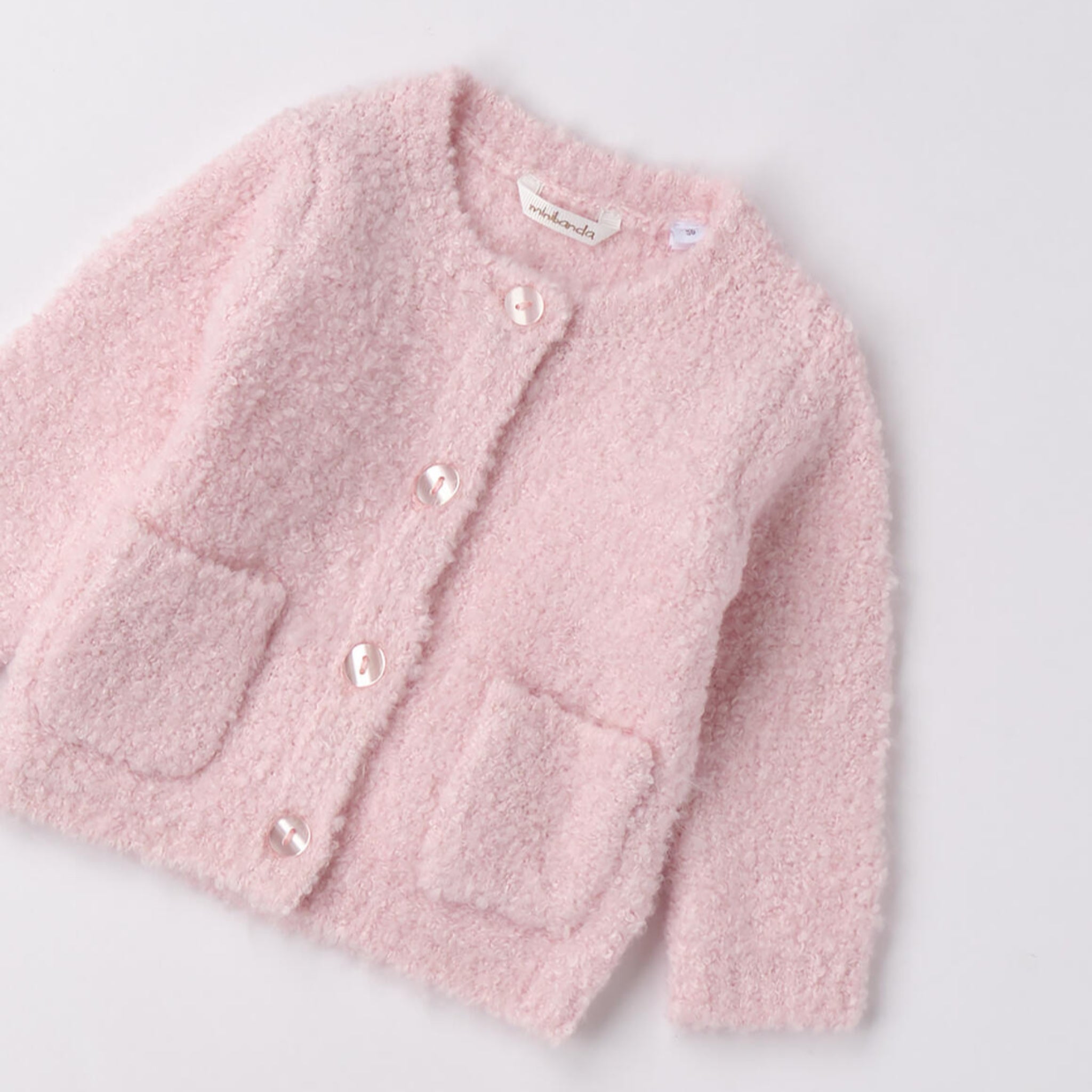 Pink Boucle Knit Cardigan with Pockets for Girls 3F707/2714
