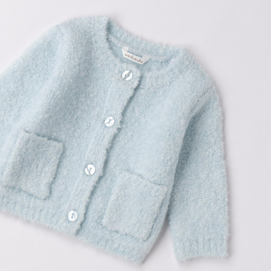 Trikot-Bouclé-Cardigan mit Taschen für Mädchen, Weiß 3F707/3942