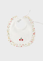 Bavetta neonata cotone batista avorio ciliegine ricamate a mano Made Italy PICCOLA GIUGGIOLA CHERRY