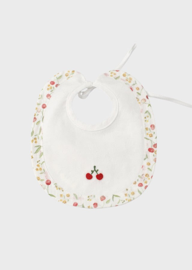 Bavetta neonata cotone batista avorio ciliegine ricamate a mano Made Italy PICCOLA GIUGGIOLA CHERRY