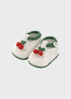 Babbucce neonata cotone avorio ciliegine ricamate a mano Made Italy PICCOLA GIUGGIOLA CHERRY