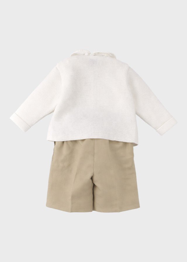 Completo Cerimonia Battesimo Cotone Bianco Sabbia EV21760 corredino e abbigliamento neonato | NANU' BABY