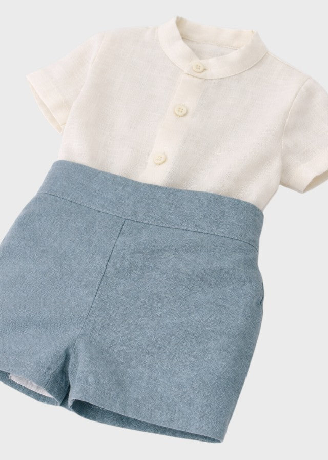 Completo Cerimonia Lino Azzurro 39826/A corredino e abbigliamento neonato | NANU' BABY