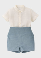 Completo Cerimonia Lino Azzurro 39826/A corredino e abbigliamento neonato | NANU' BABY