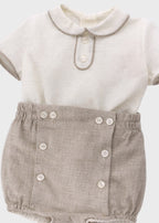 Completo Cerimonia Lino Beige 39820 corredino e abbigliamento neonato | NANU' BABY