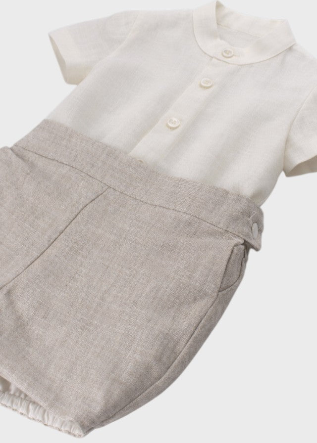 Completo Cerimonia Lino Beige 39826 corredino e abbigliamento neonato | NANU' BABY