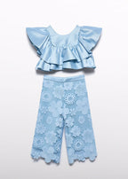 Completo Maglia Volant Pantalone Macramè 5212/11 corredino e abbigliamento neonato | NANU' BABY