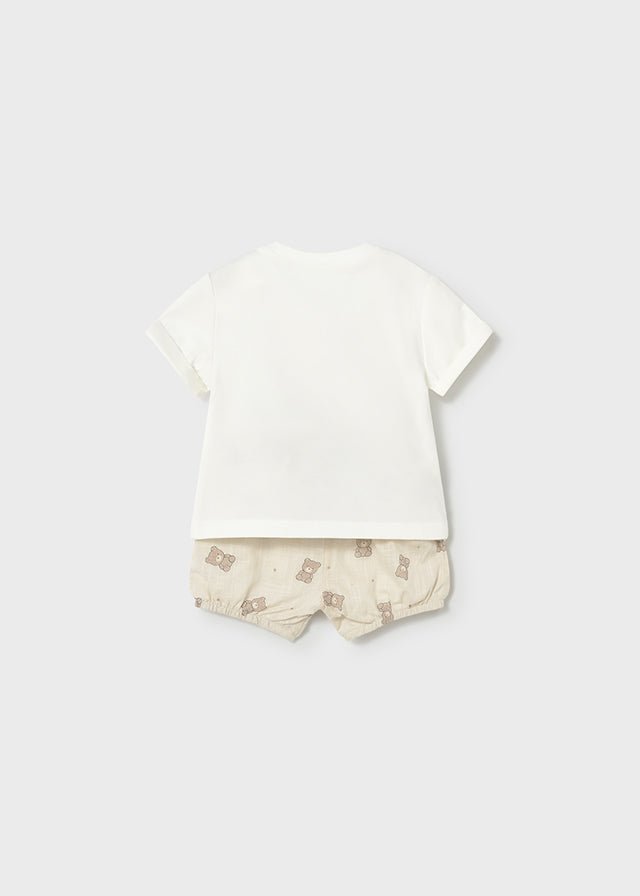 Completo Pantaloncini Maglietta Avorio 1274/32 corredino e abbigliamento neonato | NANU' BABY