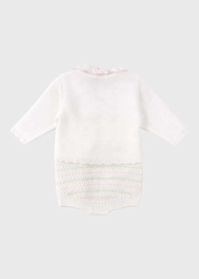 Set neonata cotone giacca pantalone corto bianco rosa pesco lime Made Italy MARLÙ