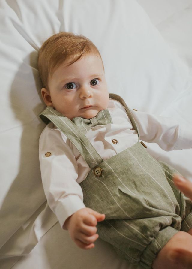 Coordinato Pantaloncino Righe Papillon Verde corredino e abbigliamento neonato | NANU' BABY