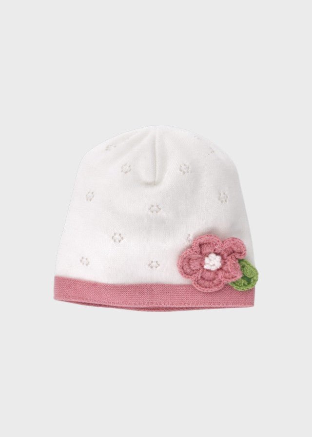 Cuffia Cotone Fiore Applicato Rosa FF788330/4470 corredino e abbigliamento neonato | NANU' BABY