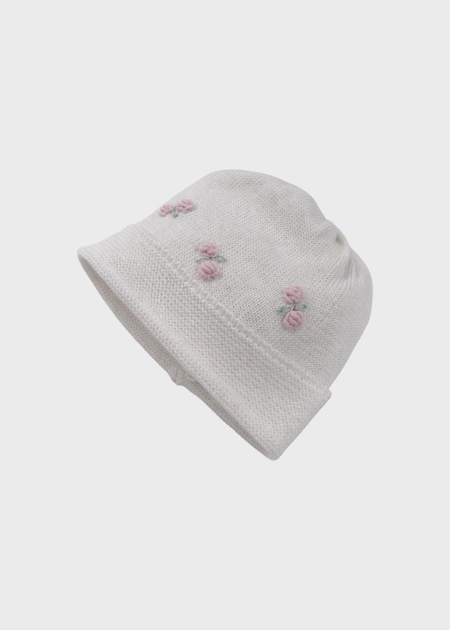 Cuffia Cotone Roselline Bianco 673 corredino e abbigliamento neonato | NANU' BABY