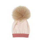 Cuffia Neonata Lana Vergine 100% Natural Rosa Pon Pon IN7171/R corredino e abbigliamento neonato | NANU' BABY