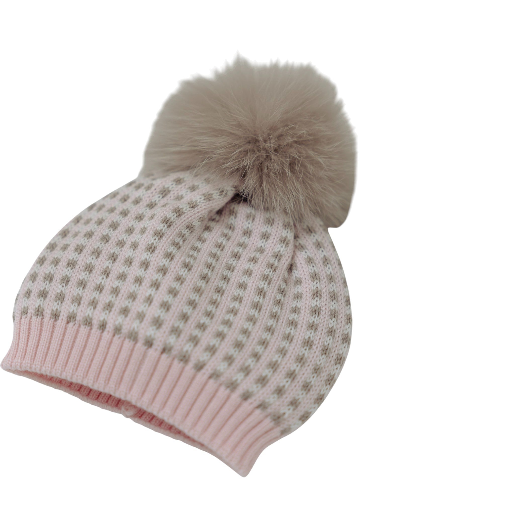 Cuffia Pon Pon Neonata Lana Vergine 100% Rosa IN5371/R corredino e abbigliamento neonato | NANU' BABY