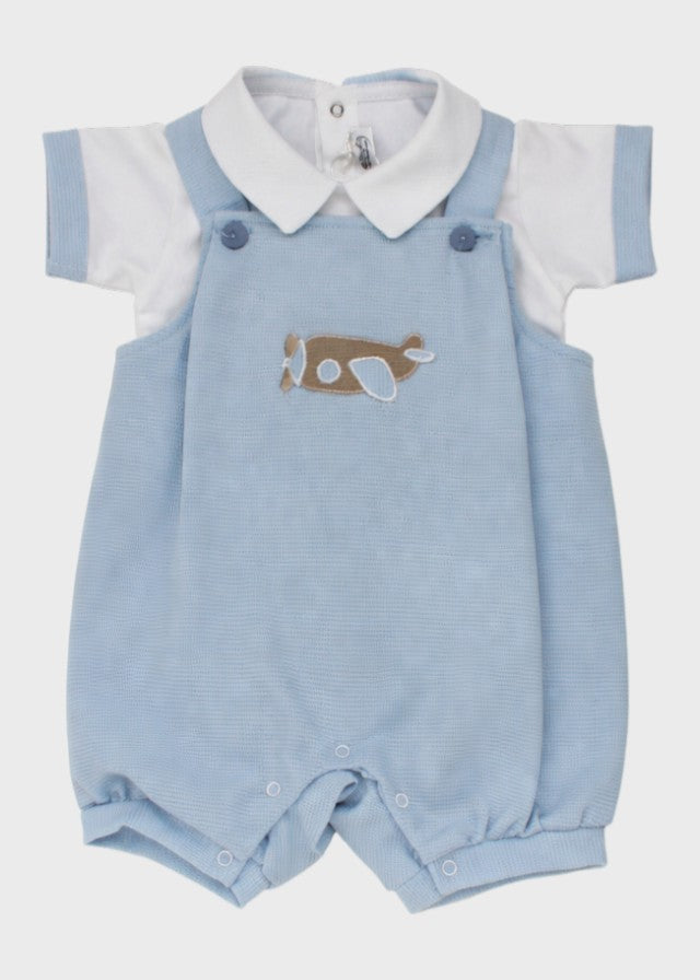 Salopette Corta Cotone Ricamo Aereoplanino LPB1204