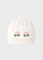 Cuffia neonata cotone bianco rose ricamate a rilievo Made Italy PICCOLA GIUGGIOLA DELIZIA