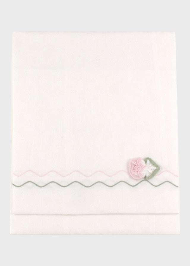 Dettaglio fantasia campagna set lenzuolino cotone vaniglia rosa pesco verde oliva neonata lettino MARLÙ EK18LE
