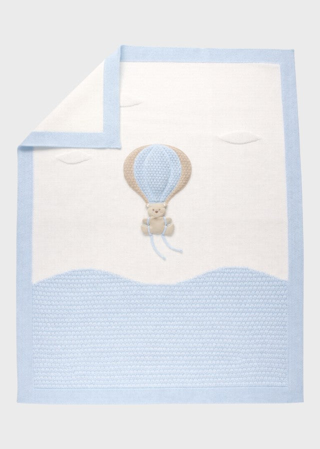 Copertina neonato cotone smacchinato cielo vaniglia ricamo mongolfiera cerimonie battesimo Made Italy MARLÙ EK50
