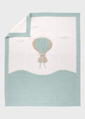 Coperta neonato cotone smacchinato vaniglia verde salvia ricamo mongolfiera orsetto teddy 70x90cm Made Italy MARLÙ EK50