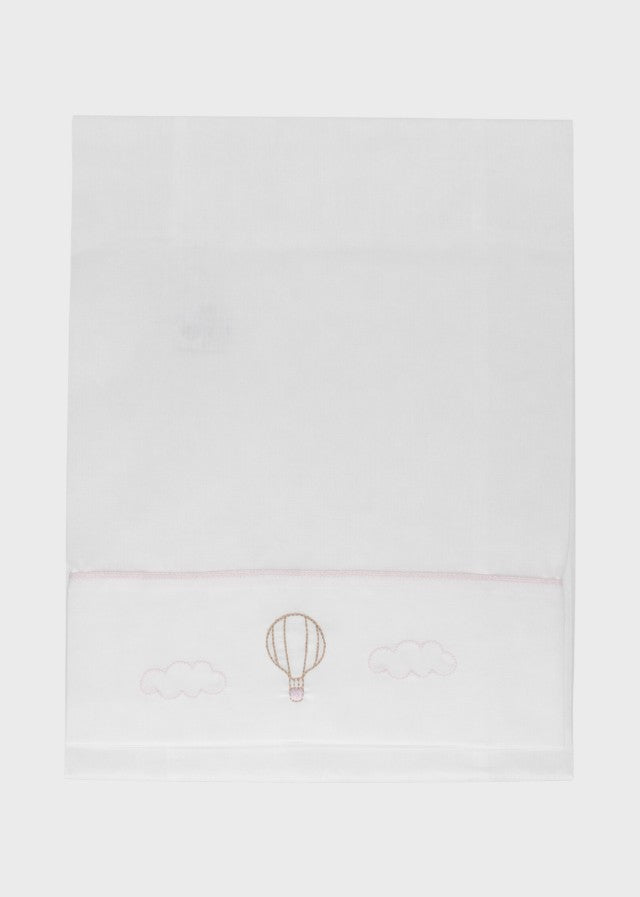 Set lenzuolino neonata cotone vaniglia rosa ricamo mongolfiera 3 pezzi culla lettino Made Italy MARLÙ EK50
