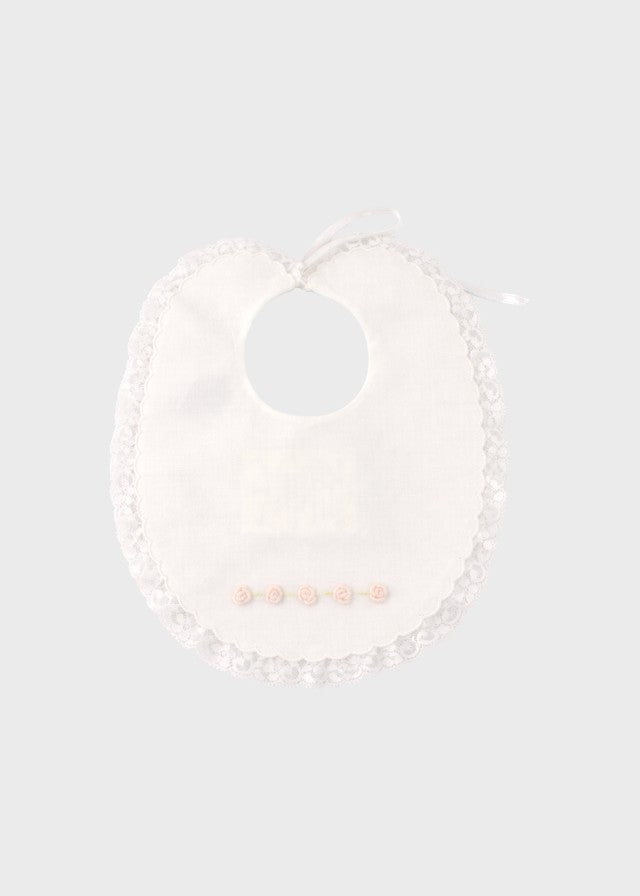 Bavetta neonata cotone batista bianco fiori ricamati punto vapore tramatura spiga Made Italy PICCOLA GIUGGIOLA FEDERICA