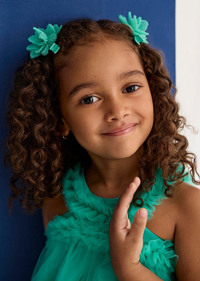 Fermagli Fiori Tulle Verde 5467/66 corredino e abbigliamento neonato | NANU' BABY