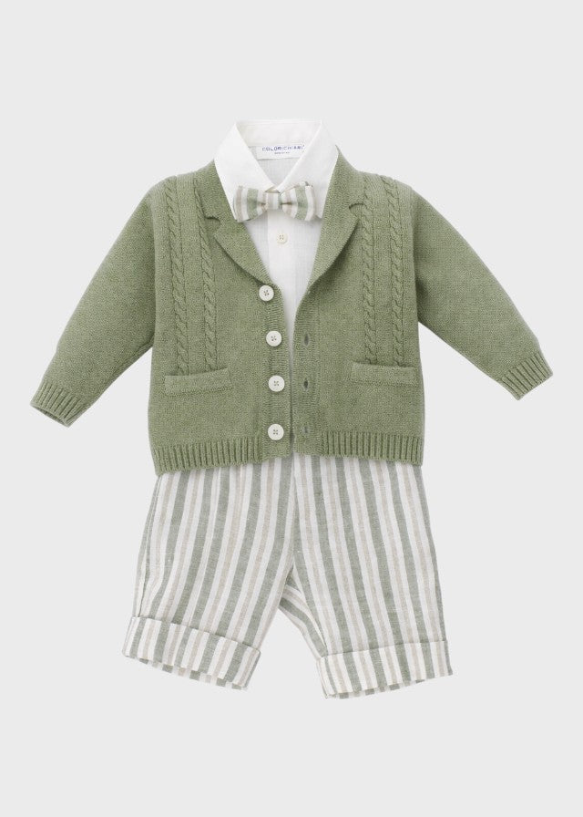 Coordinato Bermuda Righe Cardigan Verde