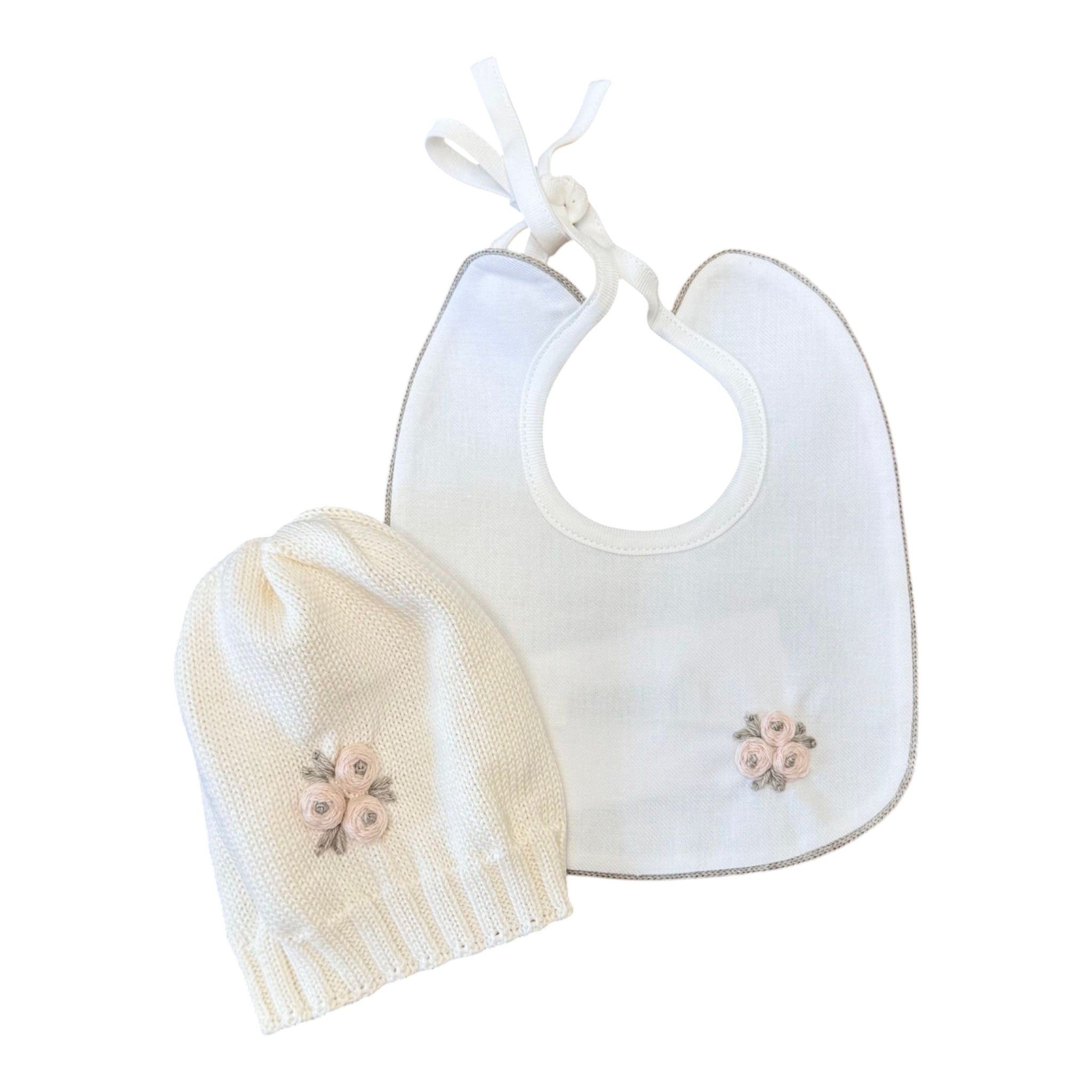 Baby Hat and Bib, Cream LR1108