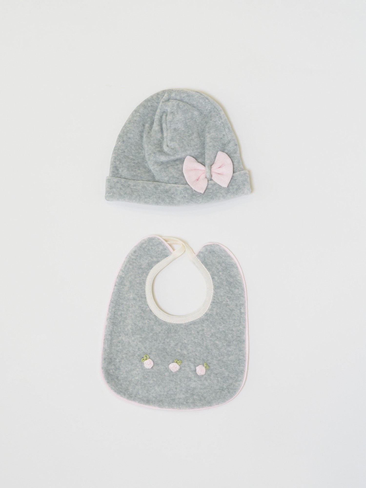 Cuffia e Bavetta Neonata Grigio LR1105 -  NANU' BABY