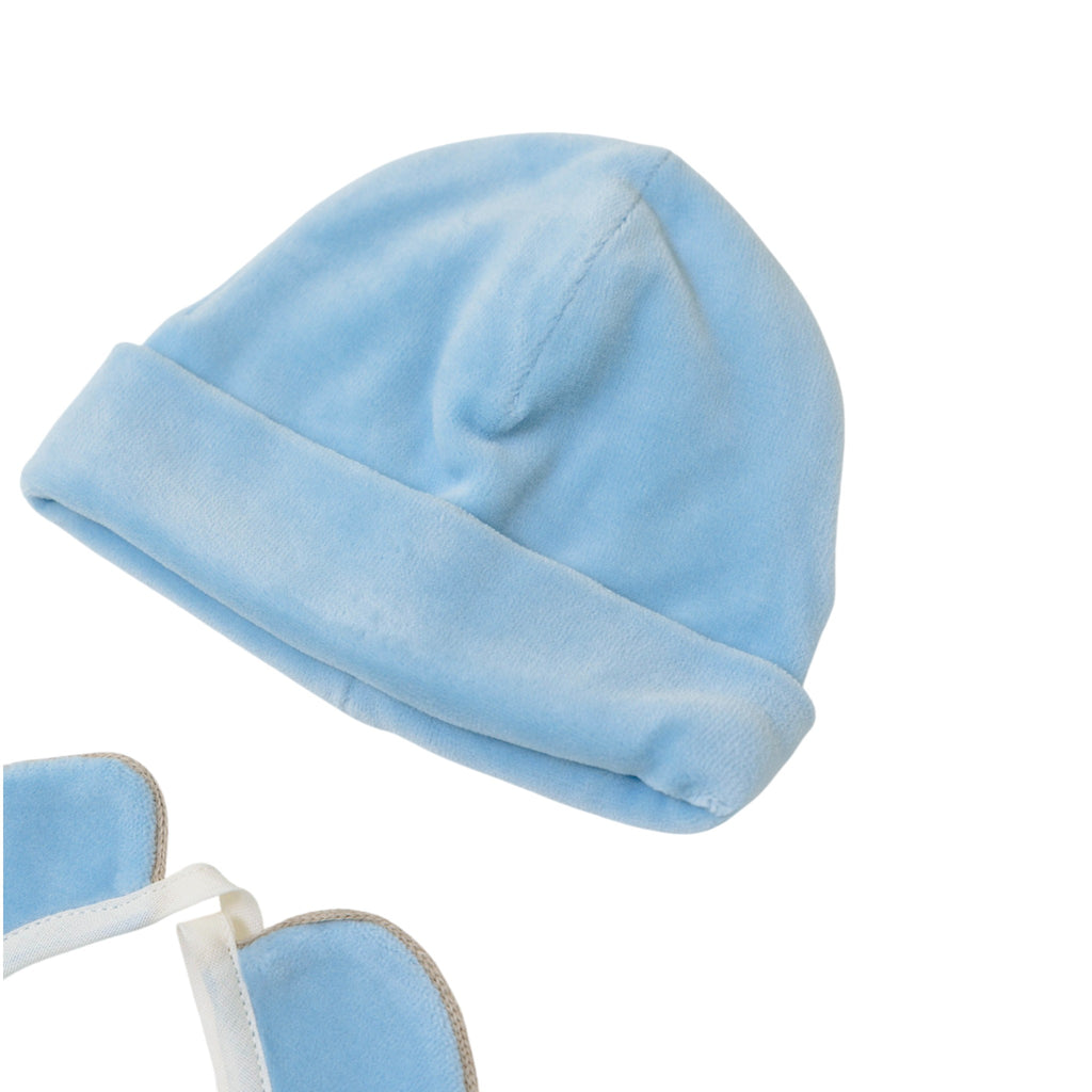 Set Cuffia Bavetta Neonato Ciniglia Cielo SARTORIA DEI PICCOLI (cod. LR1114)