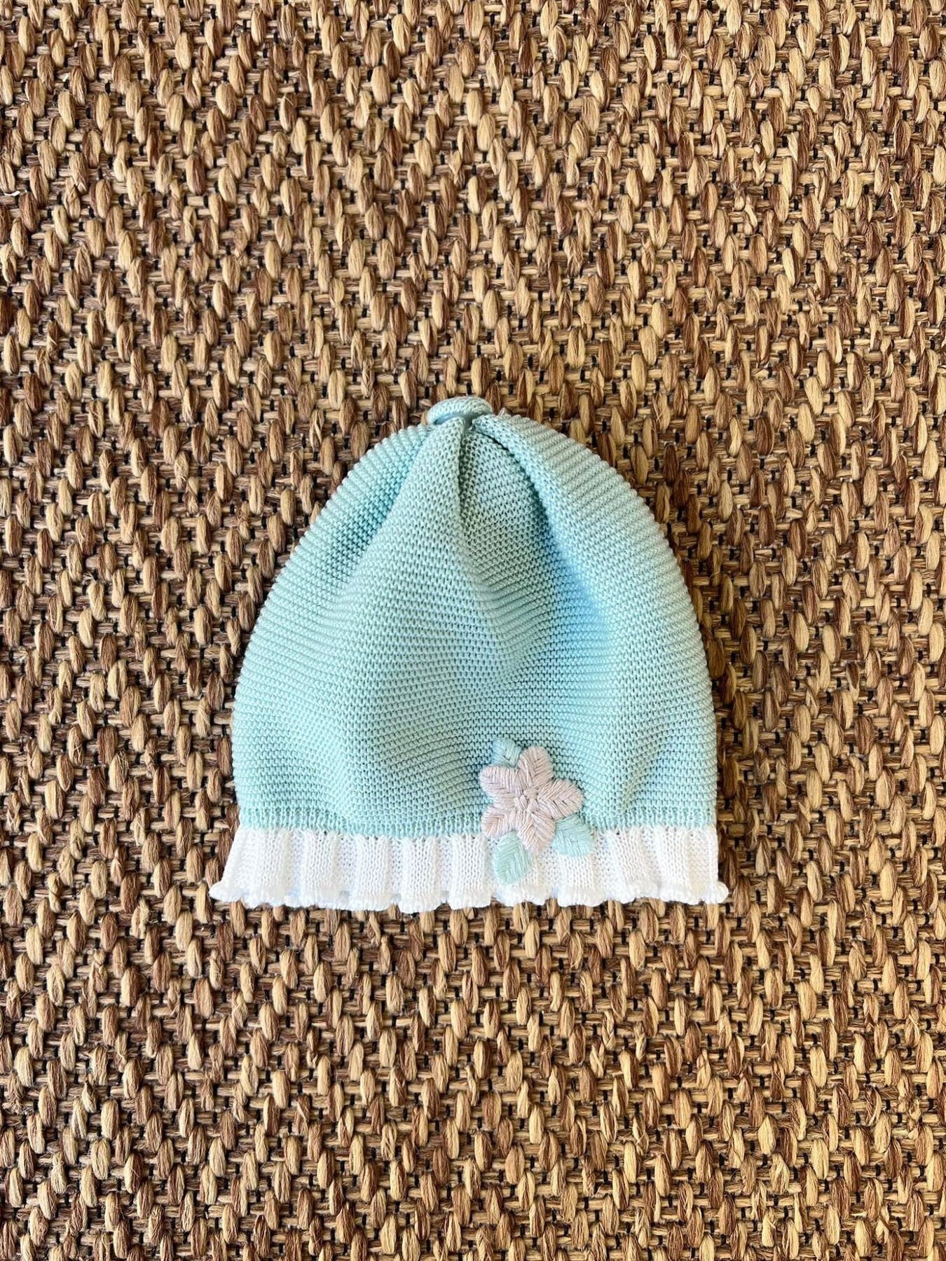 Cuffia Fiore applicato Neonata VERDE EP1871 -  NANU' BABY