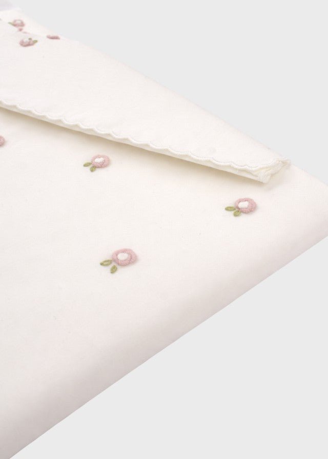 Lenzuolino Culla Fiorellini Ricamati TERESA Rosa corredino e abbigliamento neonato | NANU' BABY